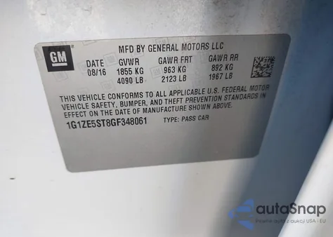 2016 Chevrolet Malibu Lt from USA, damaged, VIN 1G1ZE5ST8GF348061